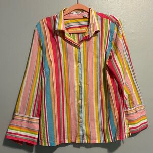 IZOD Colorful Striped Button-Up Shirt Preppy Coastal Retro Top Women’s Size M